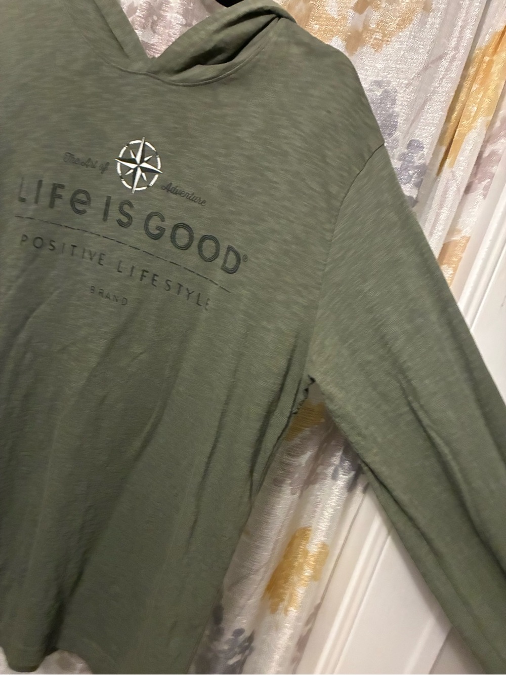 Life Is Good Olive Green Pullover Hoodie with Compass Accent